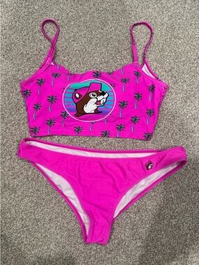 Buc-ee’s swim suit set tank tankini small medium pink palm trees